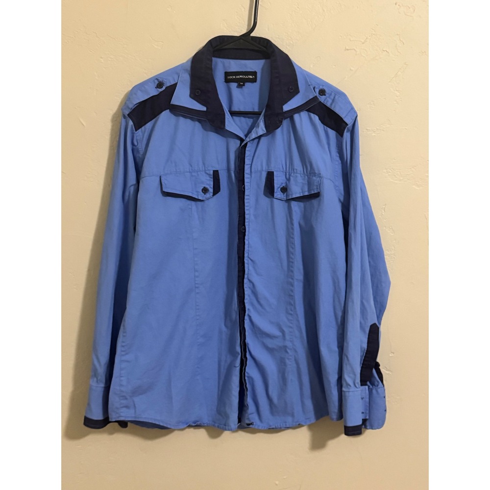 Rock Revolution Shirt XL  Blue Navy Color long Sleeve Button Down 100% Cotton